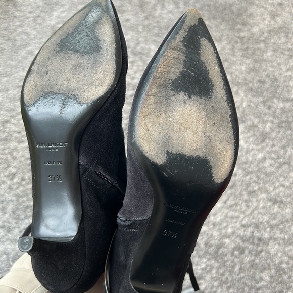Saint Laurent size 37.5 preloved suede fringe on side low kitten heel Nero - Picture 5 of 7